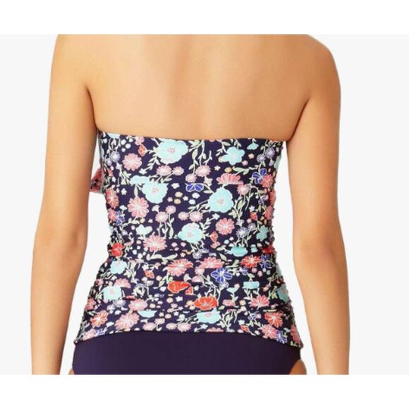 Anne Cole Lazy Daisy Navy Flounce Shirred Bandeau-Kini Top XS NWT - Picture 6 of 6